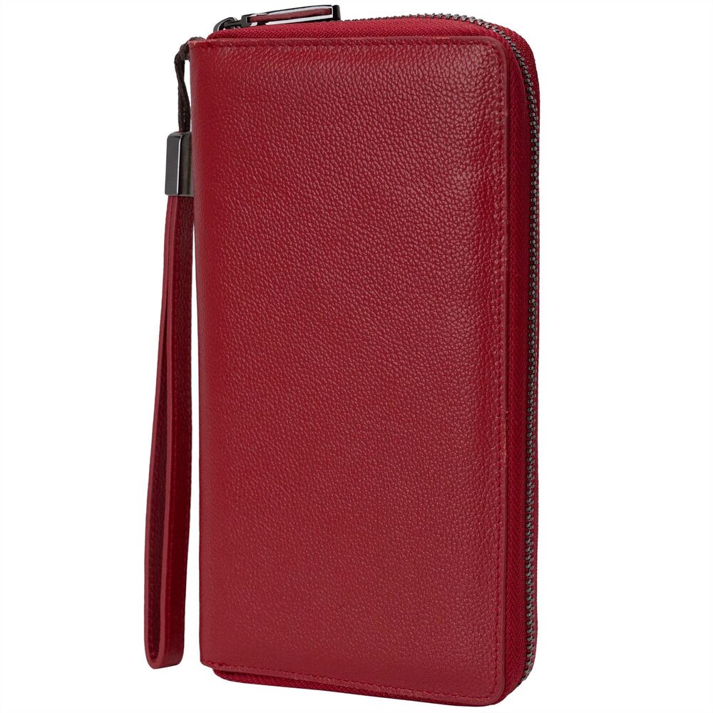 8407 RFID Blocking Wallet Leather Zip Around Phone Clutch Large Capacity